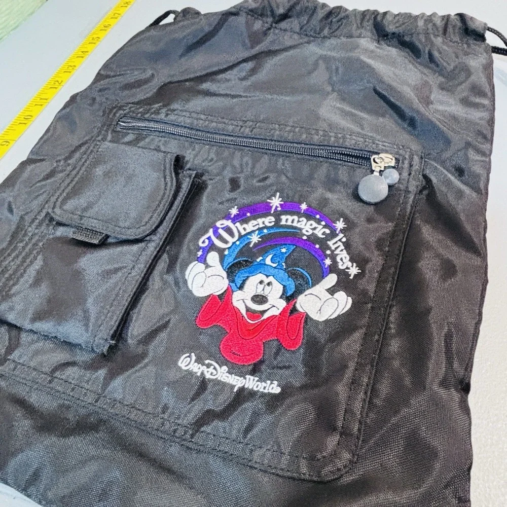 Walt Disney World Mickey Mouse Where Magic Lives Drawstring Backpack Nylon Bag